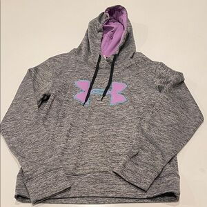 Under Armour Heather Gray Hoodie with Purple and Blue Logo